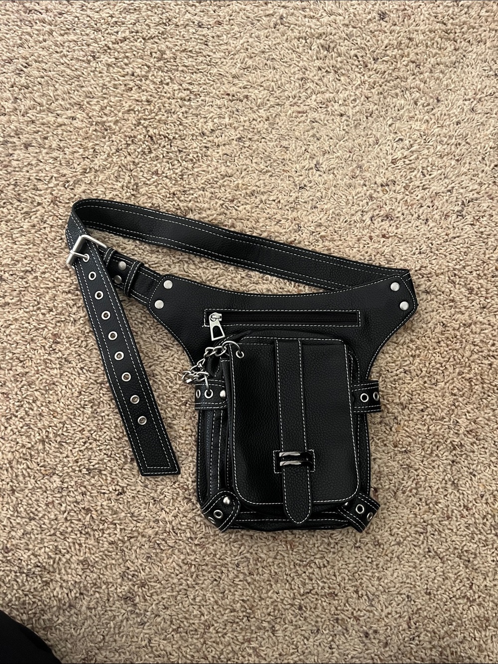Black Leather Motorcycle leg bag